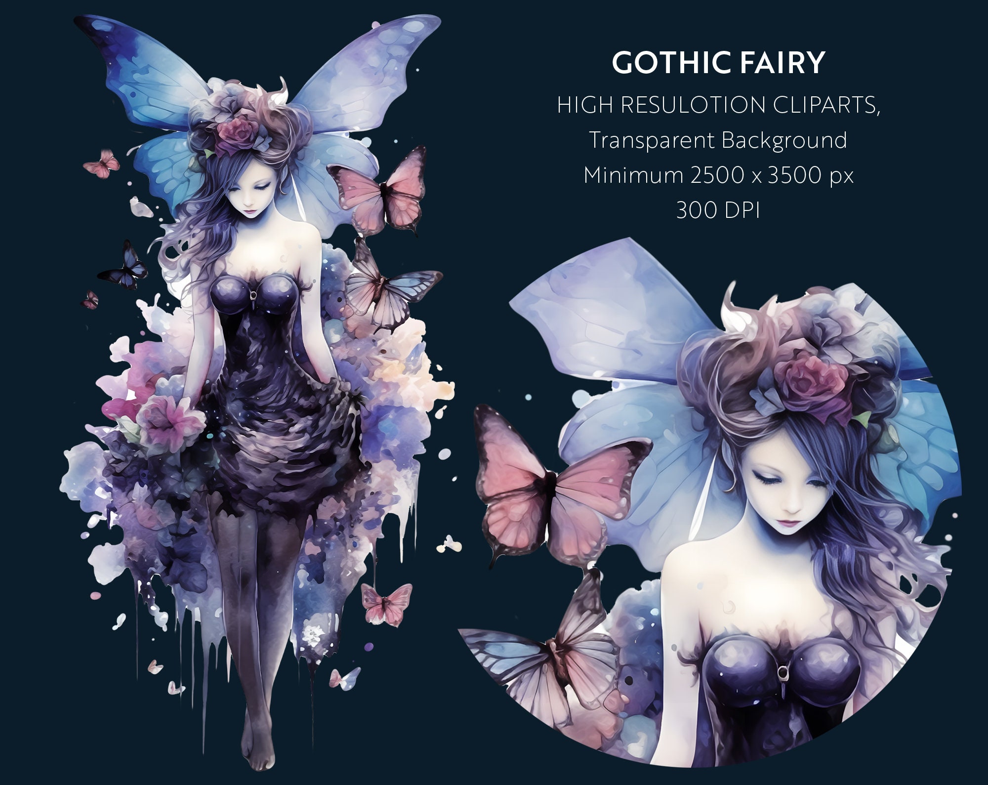 Gothic Fairy Clipart Bundle | 17 Dark Fantasy PNG Designs | Perfect for ...