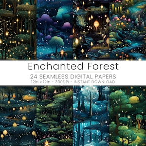 24 papier numérique de la forêt enchantée, JPG, téléchargement immédiat, scrapbooking, reproductible, JPG, album de contes de fées, fond de forêt enchantée