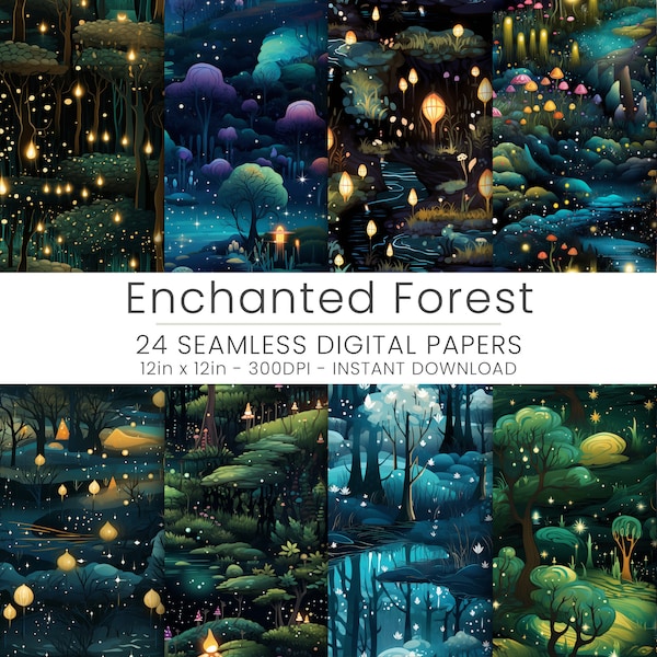 24 Enchanted Forest Digital Paper, JPG, Instant Download, Scrapbooking, Repeatable, JPG, Fairy Tale Album, Enchanted Forest Background