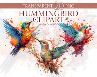 May include: A set of three digital clipart images featuring colorful hummingbirds with vibrant watercolor-style backgrounds. The hummingbirds are depicted in flight with their wings spread wide. The backgrounds feature splashes of color and abstract shapes.