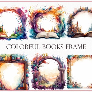 Kleurrijke boek Frame Clipart collectie, grillige leesgrage Frames, Storybook Frames, creatieve boekillustraties, speelse boekkunst, Scrapbook