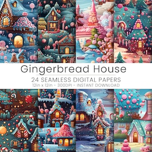 24 Gingerbread House Digital Paper - Sweeten Your Designs with Festive Charm. Repeated Pattern, Home Decor, Scrapbooking, Seamless Pattern