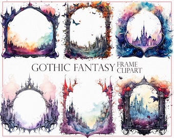 Gotycka ramka fantasy, clipart, mroczne mistyczne wzory (cyfrowy PNG)