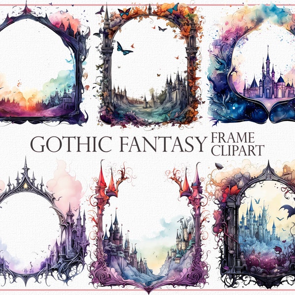 Gothic Fantasy Frame Clipart, 24 Intricate Designs & Dark Elegance, Mystical Gothic Elements, Fantasy Frame Clipart, Ornate Gothic Borders