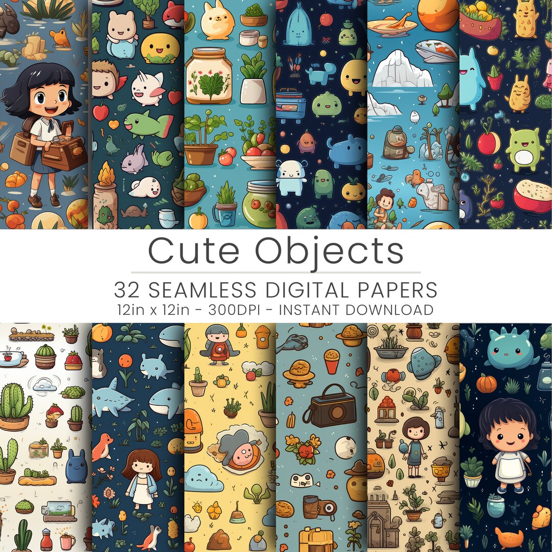 32 Cute Objects Digital Paper - Adorable Designs for Creative Projects ...