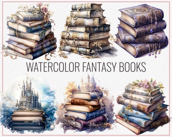 Watercolor Fantasy Books Clipart, Mystical Illustrations (Digital Download)