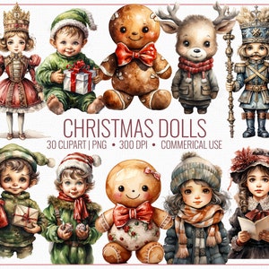 Christmas Dolls Clipart, Holiday Doll PNG,30 Festive Clip Art for Digital Projects, Digital Download, Scrapbooking, Invitation, Junk Journal