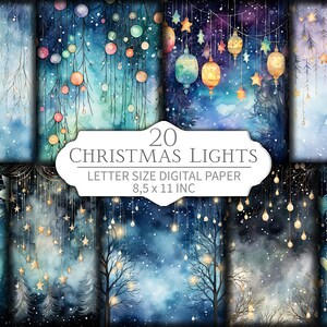 20 luci di Natale in formato lettera carta digitale - Sfondi festivi - Download istantaneo, Artigianato stampabile, Scrapbook, Inivations, JPG