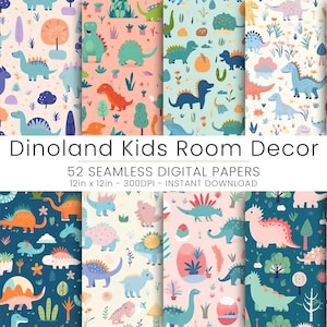 52 Dinoland Kinderzimmer Dekor digitales Papier, nahtlose Muster, Home Decor, wiederholbar, Scrapbooking, JPG, Sofort Download, Dinoland Muster