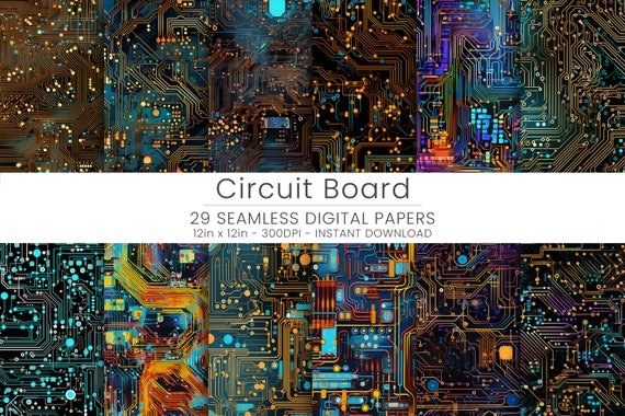 29 Circuit Board  Digital Paper, JPG, Instant Download, Scrapbooking, Repeatable, Seamless Pattern, Computer Circuit Board Model, Background