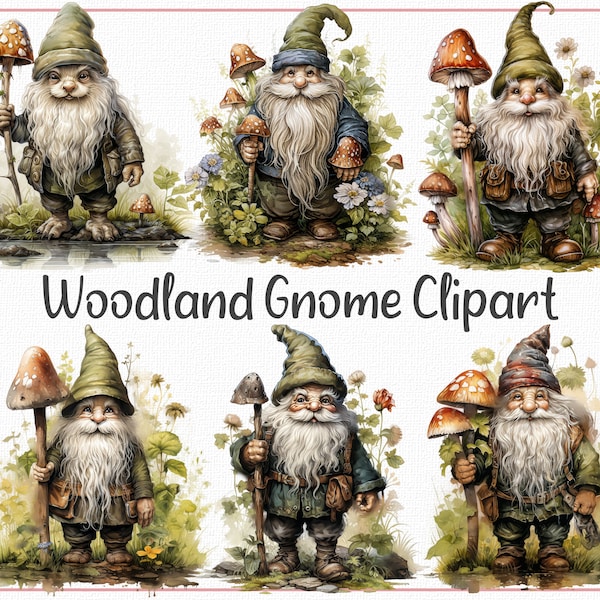 Woodland Gnome Clipart, Forest Gnome PNG, Nature Gnome Clip Art, Playful and Fun-Loving Gnome, Wearing Hats Gnome, Nature Protectors Clipart