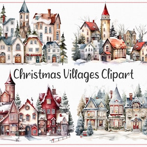 Christmas Villages Clipart, Winter Holiday House 22 PNG, Festive Winter Village Clip Art, Winter Clipart, Christmas Clipart, Snowy Houses