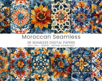 36 papeles digitales marroquíes sin costuras - Patrones étnicos boho para scrapbooking - Descarga instantánea de suministros de artesanía imprimibles para proyectos de bricolaje