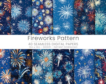 40 Fireworks Pattern Digital Paper, JPG, Scrapbooking, Instant Download,  Wallpaper, Background, Repeatable, Blue Background