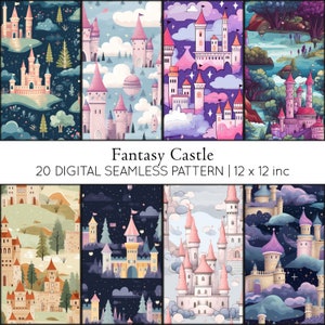 20 Fantasy Castle Digital Papers, Repeatable, JPG, Scrapbooking, Instant Download, Castle Pattern,