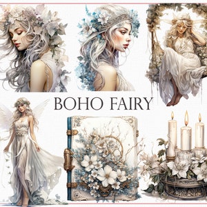 Boho Fee Clipart-Set | 74 freigeistige PNG-Elemente | Perfekt für Scrapbooking, Einladungen, Journals, Kunsthandwerk und digitale Kunst