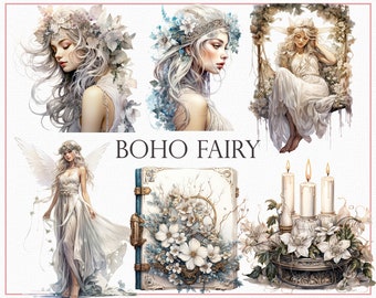 Boho Fairy Clipart Set | Watercolor PNG Elements (Digital Download)