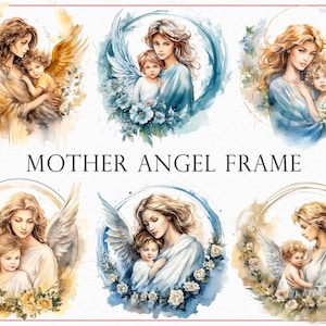 Mutter Engel und Baby Rahmen Clipart, wunderliche Grenze für Muttertagsprojekte, Mutter Engel Clipart, Baby Rahmen PNG, Engel Rahmen Clip Art