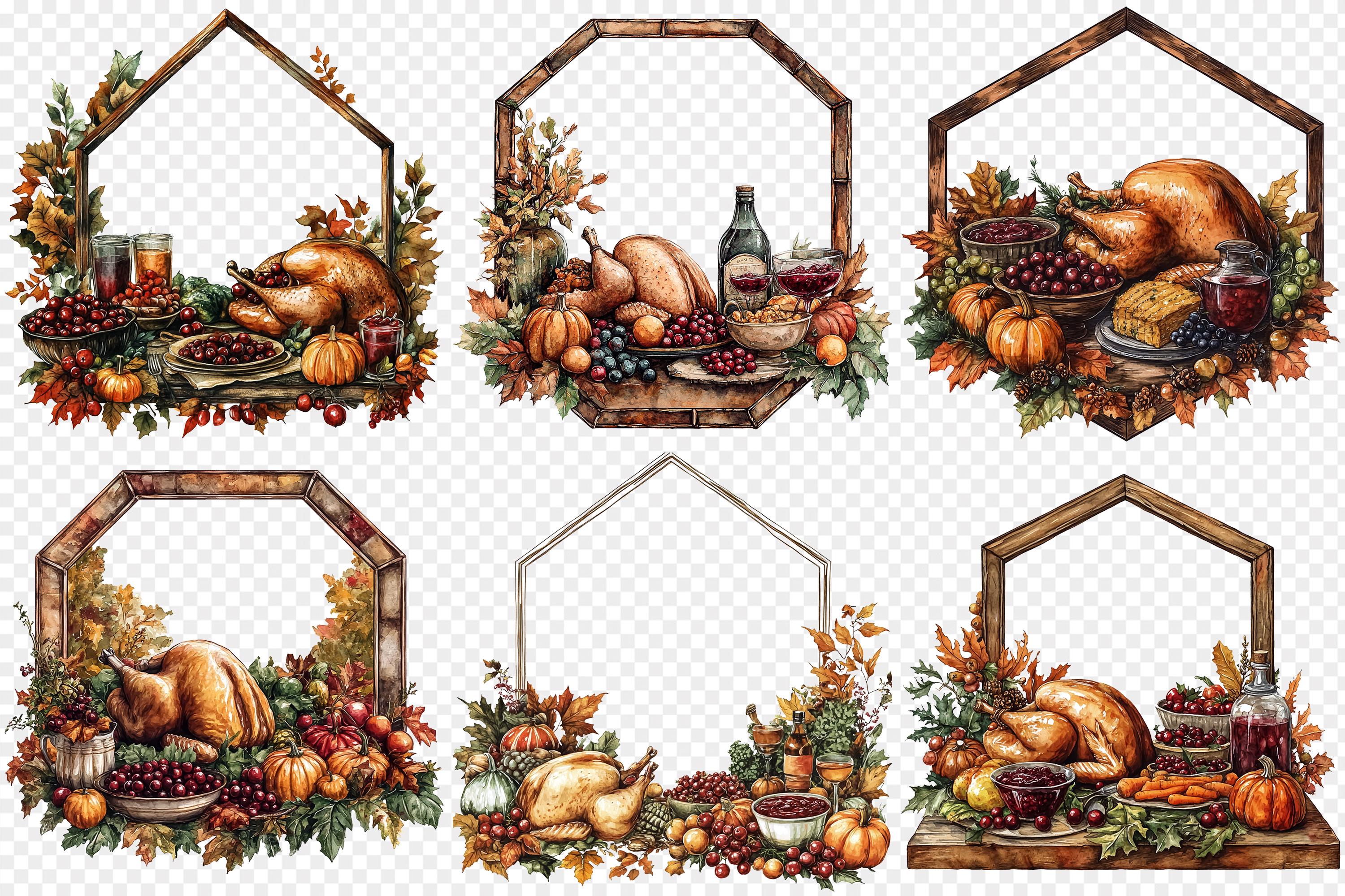 Thanksgiving Harvest Frame PNG Set | Autumn Food Clipart | Fall Table ...
