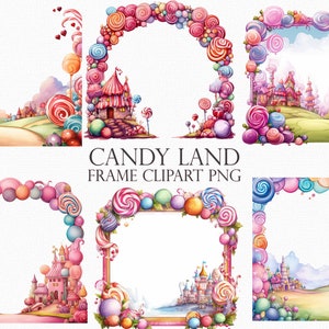 Bunter Candy Land Clipart Rahmen, 53 Instant Download PNG, Sweet Candy Border Illustration, Candy Clipart, Lollipop und Candy Cane Frame