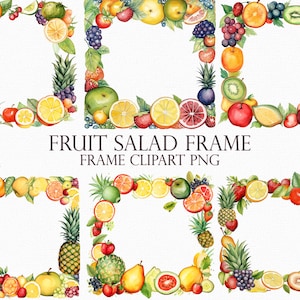 Clipart cornice insalata di frutta, illustrazione del bordo di frutta trasparente 28 PNG, grafica dell'insalata di frutta, illustrazione di frutta tropicale, clipart di frutta