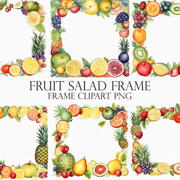 Fruit Salad Frame Clipart, 28 PNG Transparent Fruit Border Illustration, Fruit Salad Graphics, Tropical Fruit Illustration, Fruit Clipart