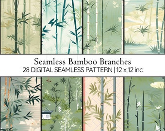 Bamboo Branch Seamless Pattern | Zen Digital Paper (Digital Download)