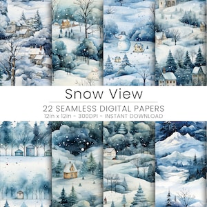 22 Snow View Digital Paper Breng de sereniteit van de winter naar uw creatieve projecten. Herhaald patroon, Home Decor, Scrapbooking, JPG,