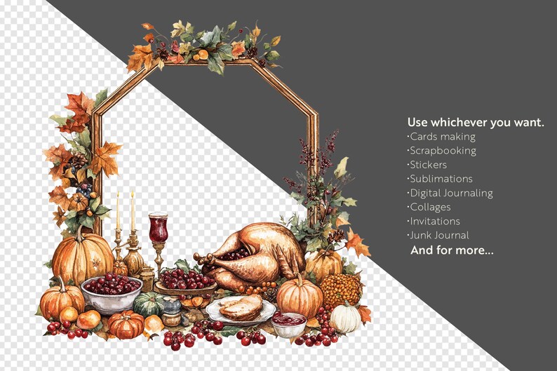 Thanksgiving Harvest Frame PNG Set | Autumn Food Clipart | Fall Table ...