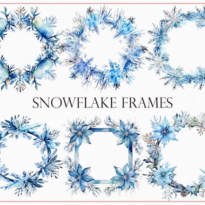 Snowflake Frame Clipart, 25 Frosty Borders, Winter Designs, Winter Frame Clipart, Snowy Frame Designs, Icy Snowflake Borders, Winter Clipart
