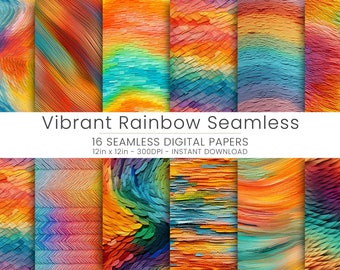 16 Vibrant Rainbow Seamless Digital Papers - Colorful Patterns for Scrapbooking - Instant Download Printable Craft Supplies for DIY Projects
