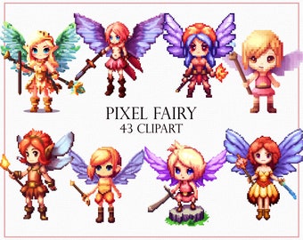Pixel Fairy Clipart - 43 Rogue-Like Fairy PNG, Pixel Art Game Characters, Digital Fantasy Graphics, Pixel Style Fantasy Game Art Graphics
