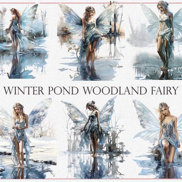 Winter Pond Woodland Fairy Clipart - Ice Woodland PNG, 27 Frosty Fairy Illustrations, Winter Forest Landscape, Winter Pond Illustrations Png