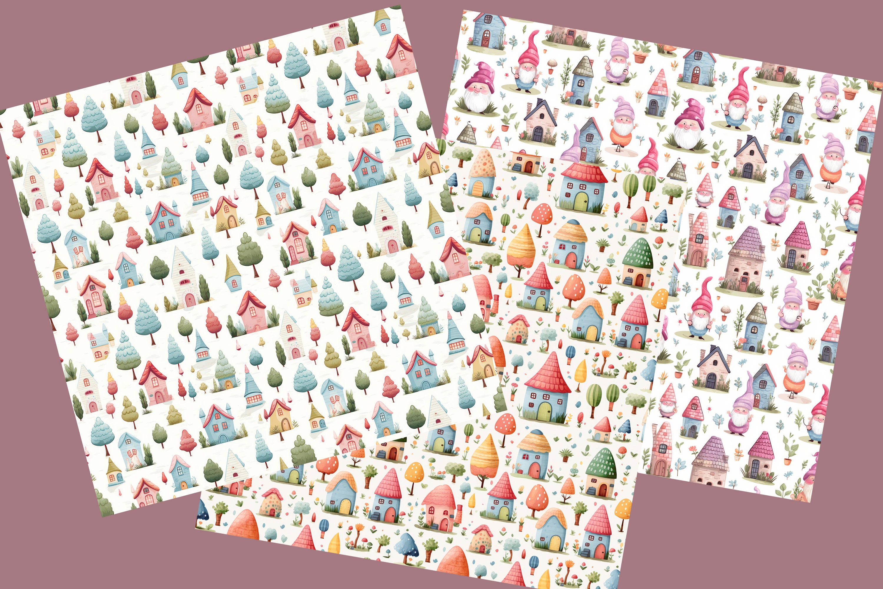 24 Little Gnome Village Digital Paper, Home Decor, Scrapbooking ...