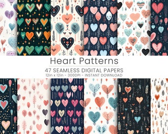 47 Heart Pattern Digital Papers, Home Decoration, Repeatable, JPG, AlbumHome Decor, Repeatable, Scrapbook, Mothers Day Pattern