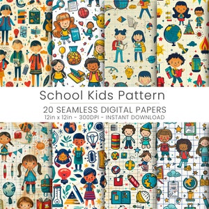 20 écoliers en papier numérique sans couture | Conceptions amusantes de salle de classe pour enfants | Fournitures pour scrapbooking et travaux manuels pour enfants | Téléchargement instantané