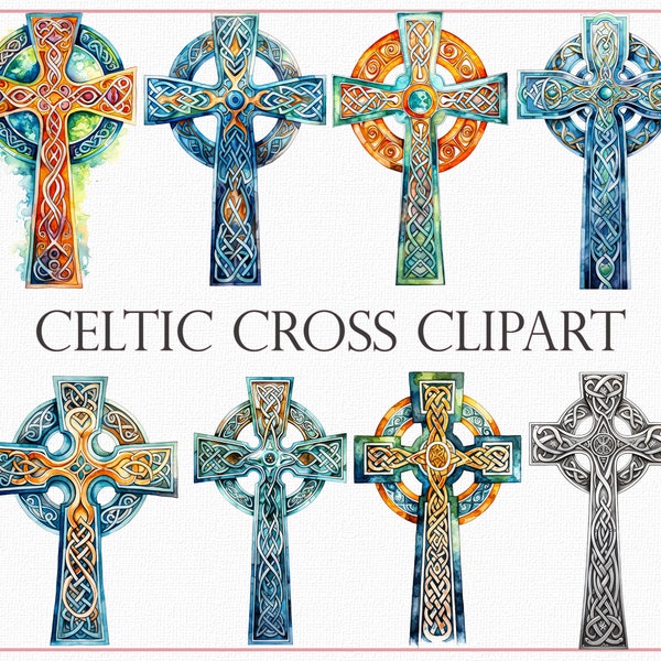 Celtic Cross Clipart - Irish Heritage, Religious Symbol, Intricate Design, Celtic Art, Ornate Cross, Irish Heritage, 27 Celtic Illustration