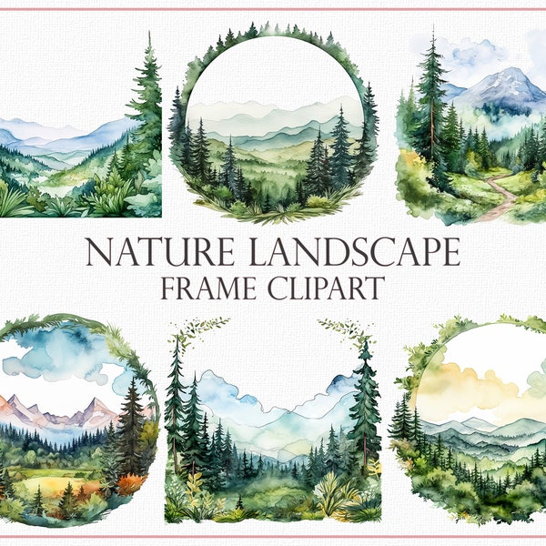 Nature Landscape Frame Clipart, 24 Scenic Borders Collection, Landscape Border Clipart, Nature-Themed Clipart, Mountain Landscape Edges Png