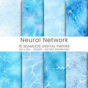 15 デジタル ニューラル ネットワーク ライト ブルーの背景 - スクラップブック、グラフィック デザイン、印刷プロジェクト向けのシームレスな抽象パターン"