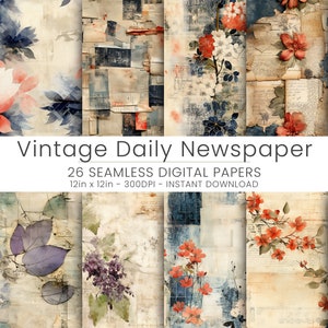 26 Vintage Tageszeitung Digitales Papier, Wohnkultur, wiederholbar, JPG, Instant Download, Scrapbooking, digitaler Download, Vintage-Muster
