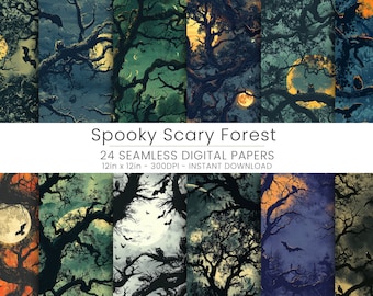 Naadloos Spooky Scary Forest digitaal papier - Halloween-achtergronden voor knutselen, scrapbooking en decor, naadloos patroon Halloween