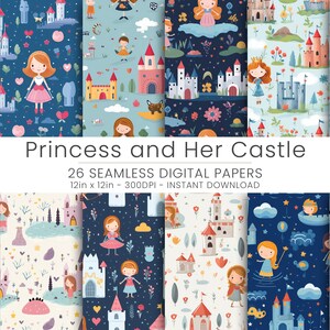 23 Princess and her Castle Digital Paper, Home Decor, Repeatable, JPG, Instant Download, Scrapbooking, Digital Download, Catle Pattern