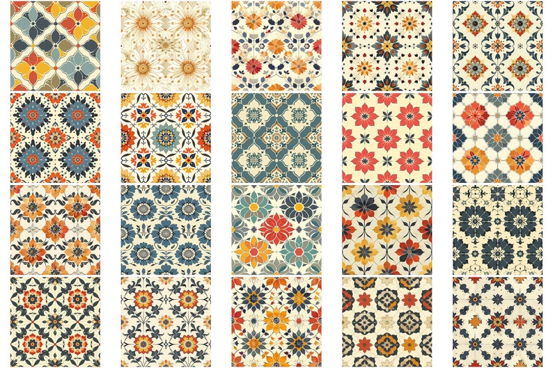 20 Vintage Tile Pattern Seamless Designs, Retro Floral Clipart ...