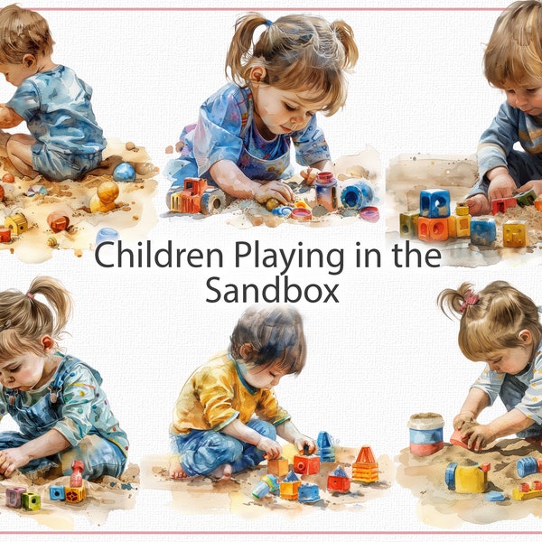 Watercolor Children Playing in Sandbox Clipart PNG, 38 Kids Playing with Toys Illustrations, Children Png, Mother's Day Clipart, Playground