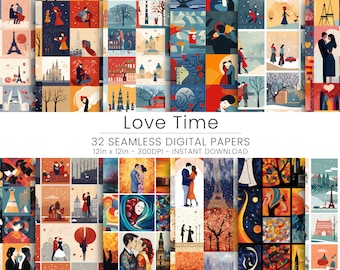 32 Love Time Digital Paper, Digital Valentine's Day Paper, Home Decor, Repeatable, JPG, Instant Download, Digital Download