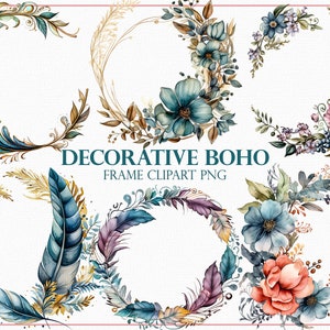 Clipart de marco boho decorativo / 36 diseños PNG de alta calidad para álbumes de recortes, manualidades, revistas, proyectos de bricolaje, arte digital, tarjetas de felicitación