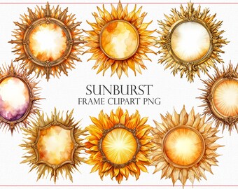 Sunburst PNG - 27 Golden Radiant Frame for Digital Designs - Celestial Art,Sunshine Overlay - Solar Flare Clipart, Invitations, Scrapbooking