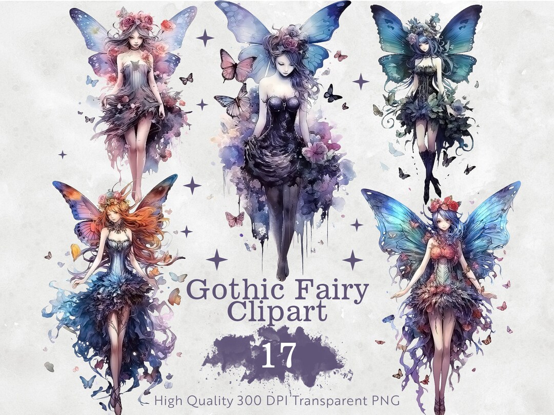Gothic Fairy Clipart Bundle | 17 Dark Fantasy PNG Designs | Perfect for ...