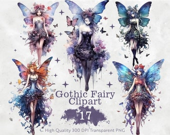 Gothic Fairy Clipart Bundle | 17 Dark Fantasy PNG Designs | Perfect for Invitations, Scrapbooking, Cards, Crafts, Journals & Digital Art