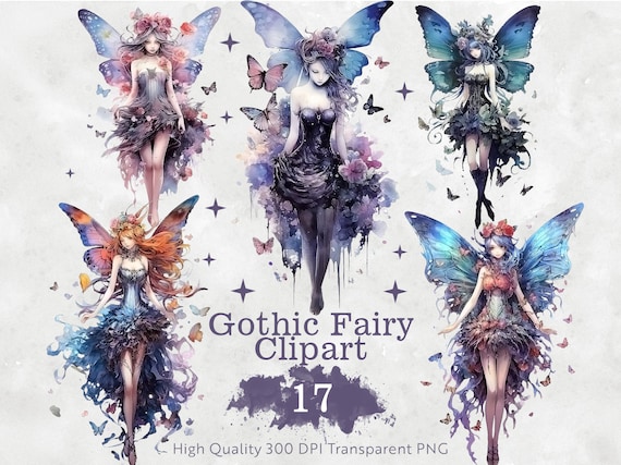 Gothic Fairy Clipart Bundle | 17 Dark Fantasy PNG Designs | Perfect for Invitations, Scrapbooking, Cards, Crafts, Journals & Digital Art